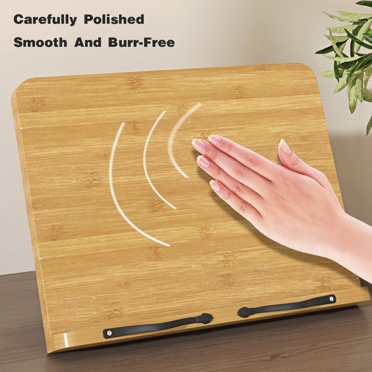 Wooden cutting board with a hand touching it, emphasizing its smooth surface.