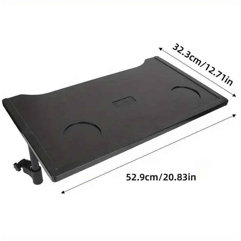 Black adjustable stand with measurements on a white background