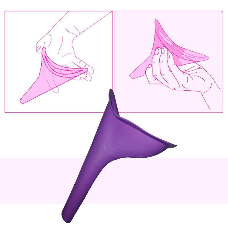 Purple menstrual cup with instructions on how to use it on a white background