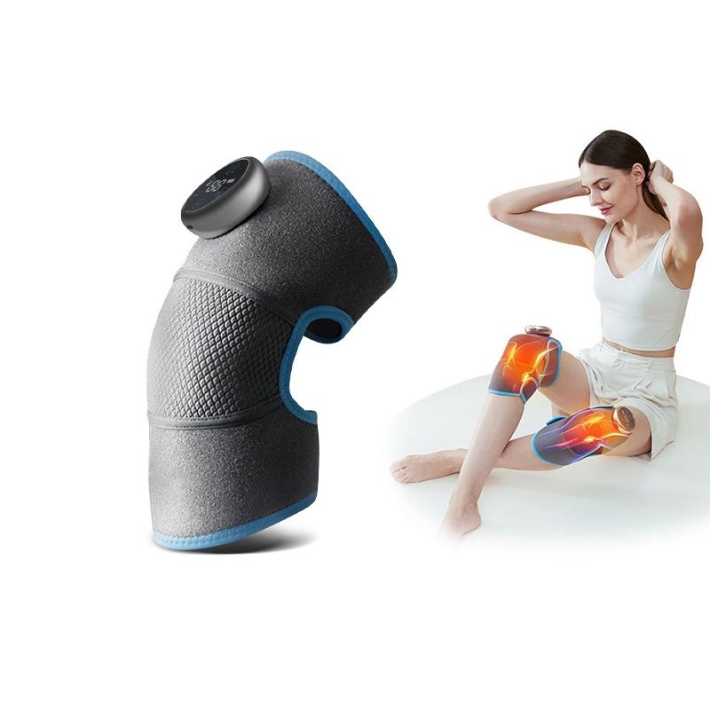 Knee brace with a woman using it on a white background