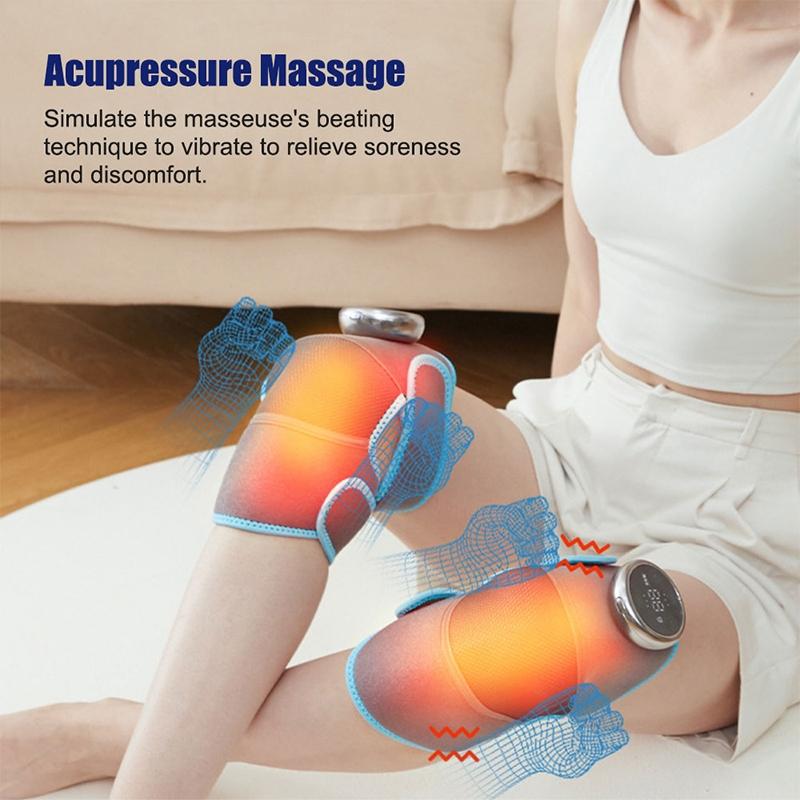 Person using acupressure massage devices on their knees with text explaining the product.