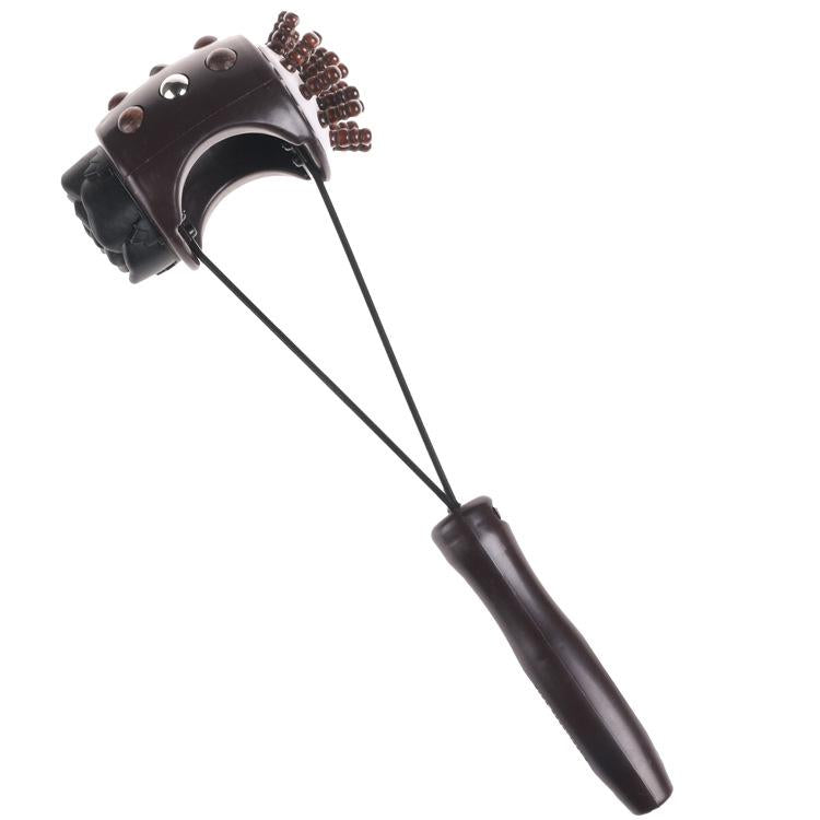 Black massage tool with textured head on a white background
