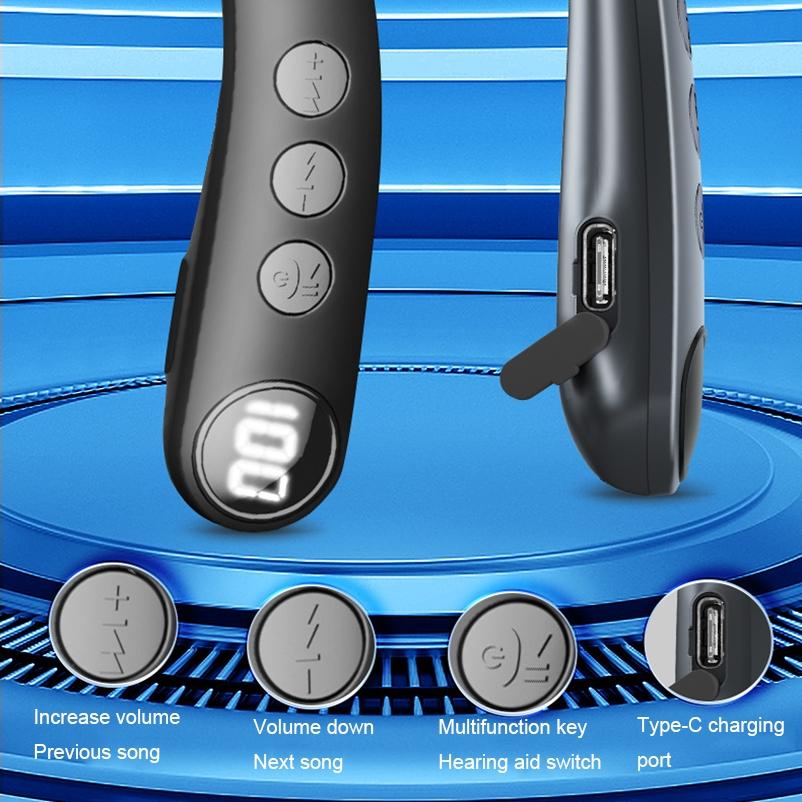 Black electronic device with control buttons on a blue background