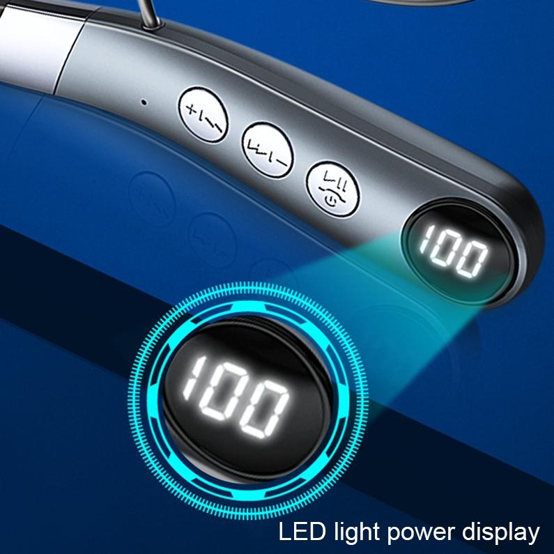 Close-up of a device with LED light power display on a blue background