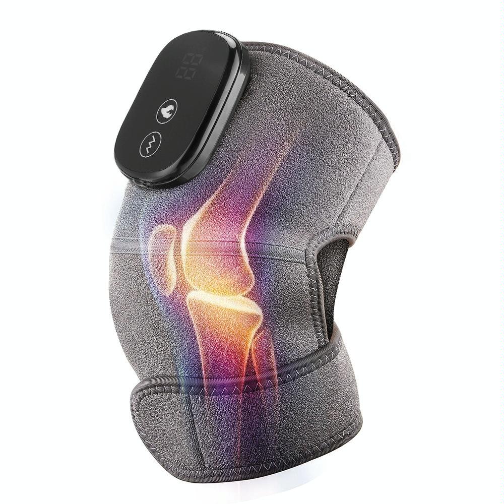 Gray knee brace with digital display and knee joint illustration on a white background