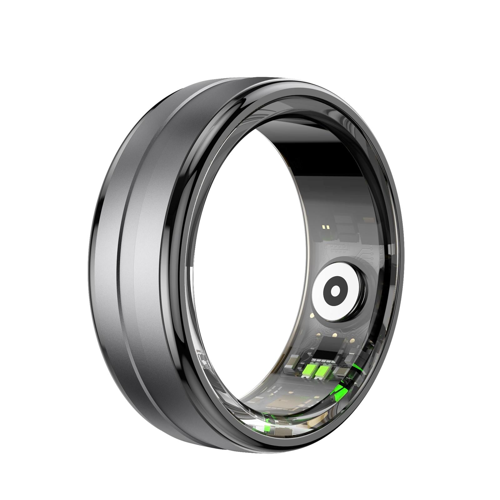 Smart ring with electronic components on a white background