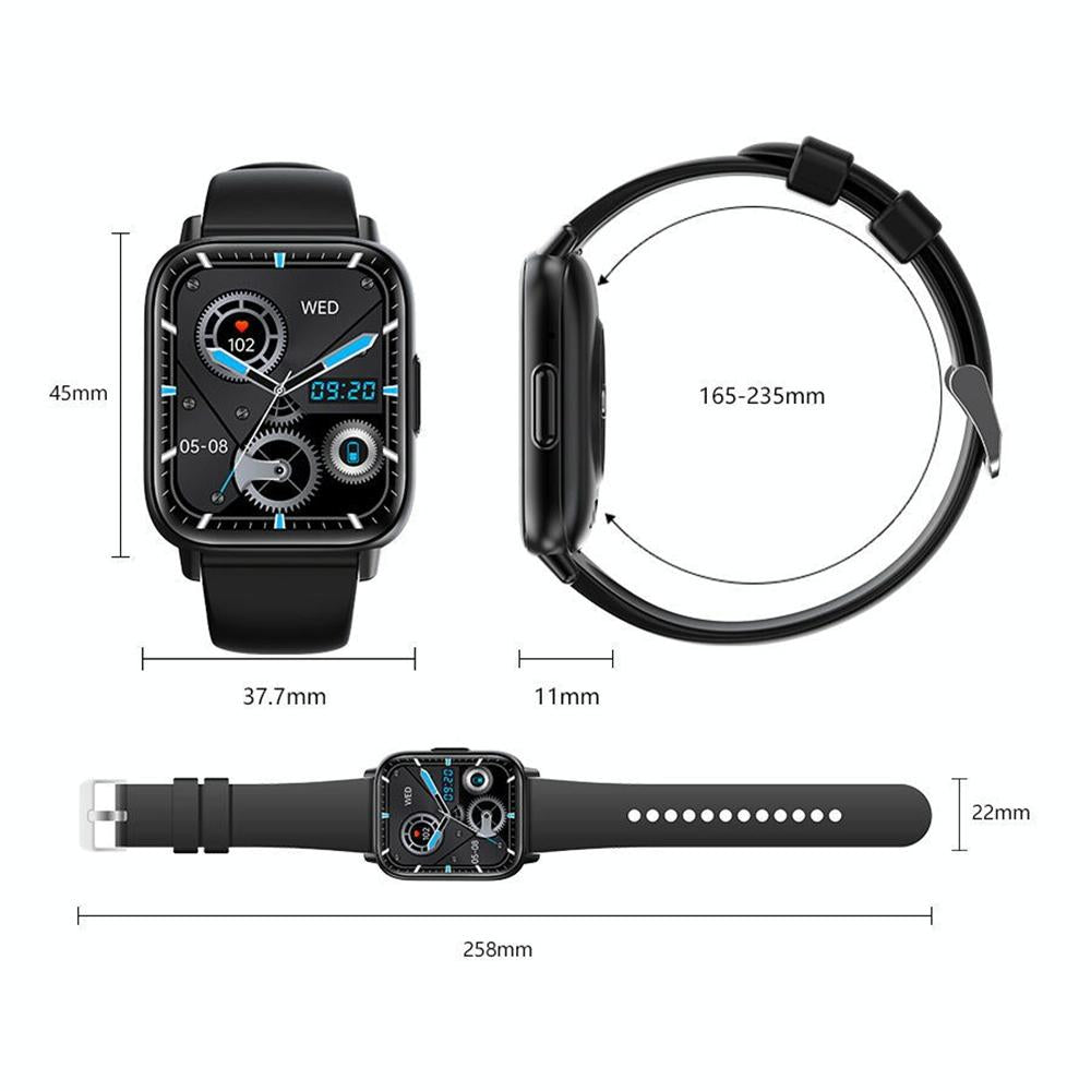 Smartwatch with dimensions labeled on a white background