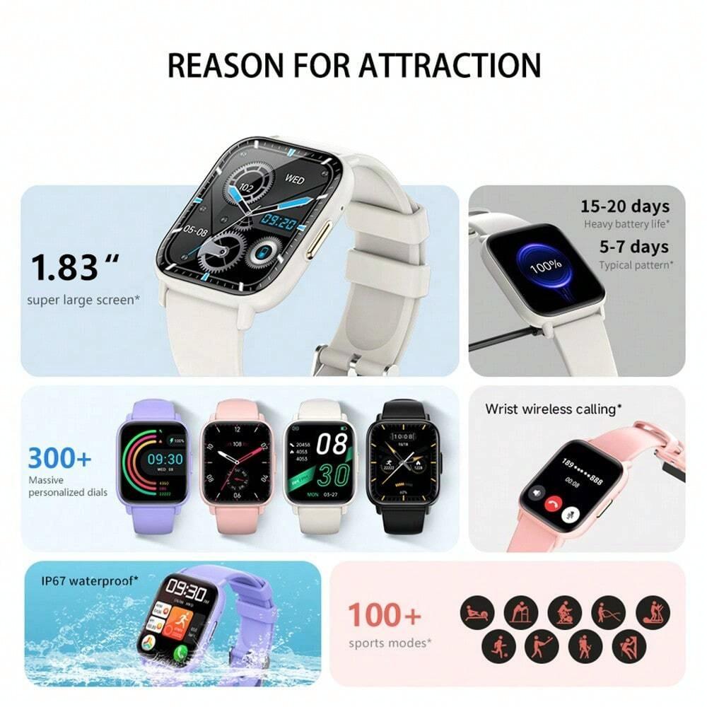 Smartwatch with features highlighted on a white background
