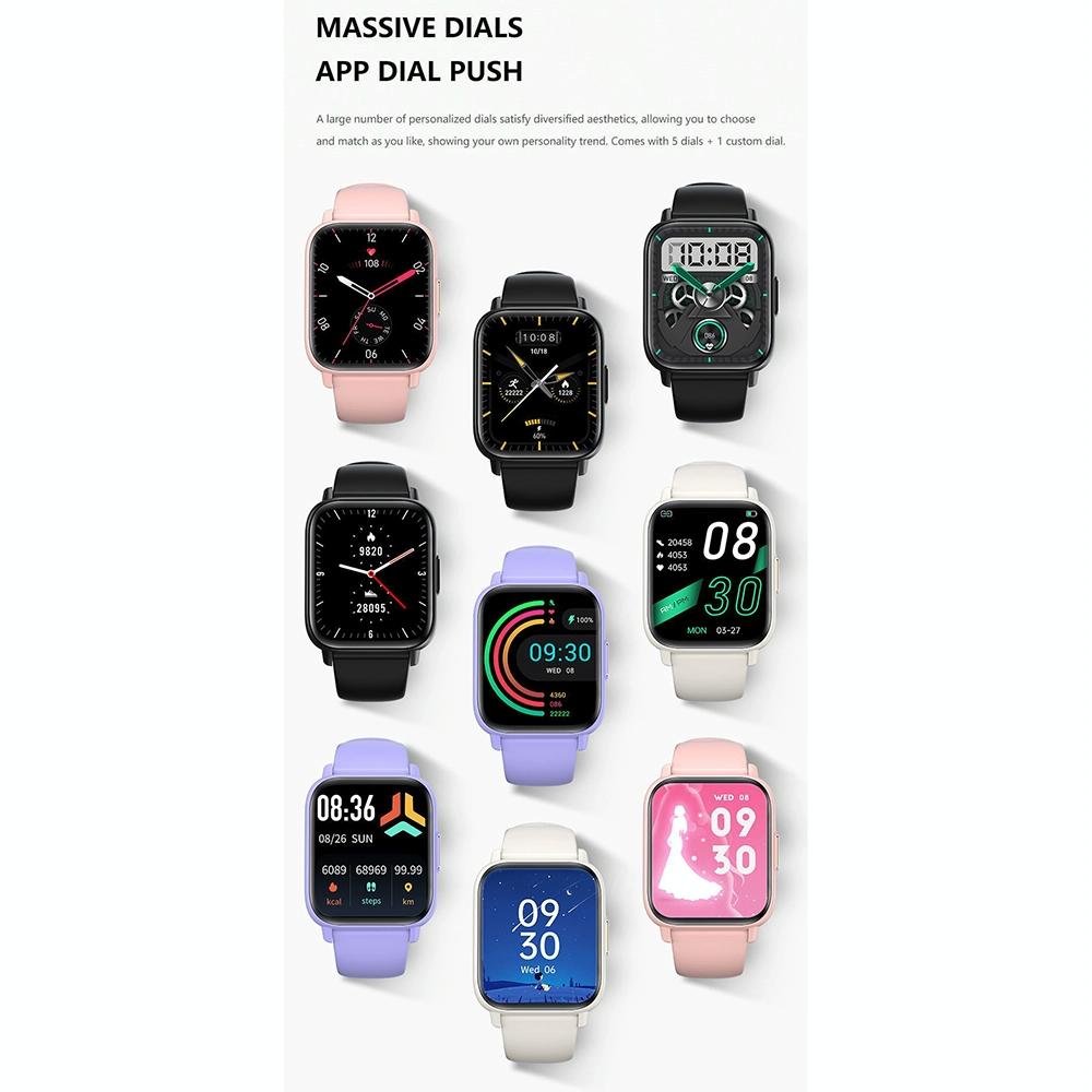 Various smartwatches with different display designs on a white background