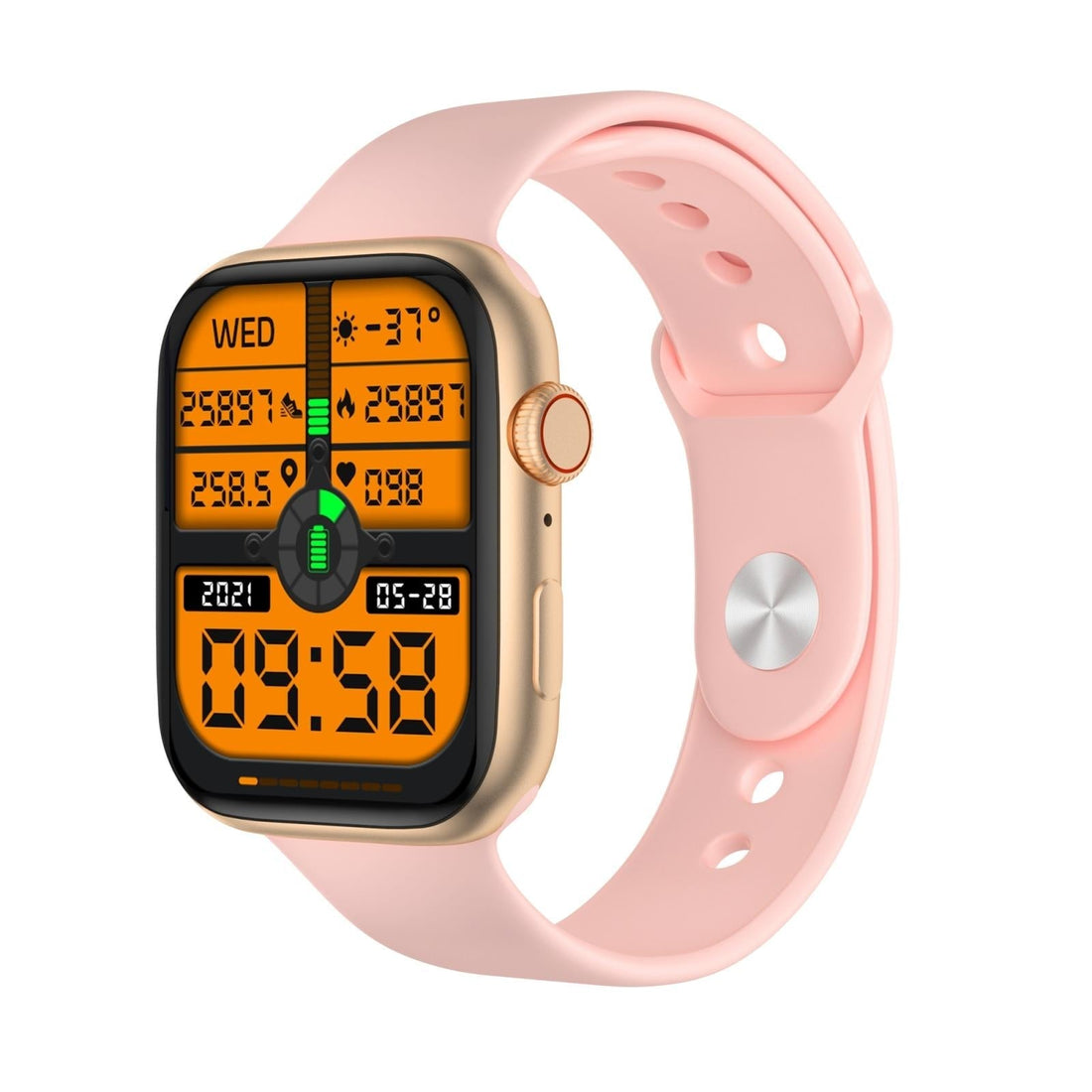 Smartwatch with a pink band on a white background