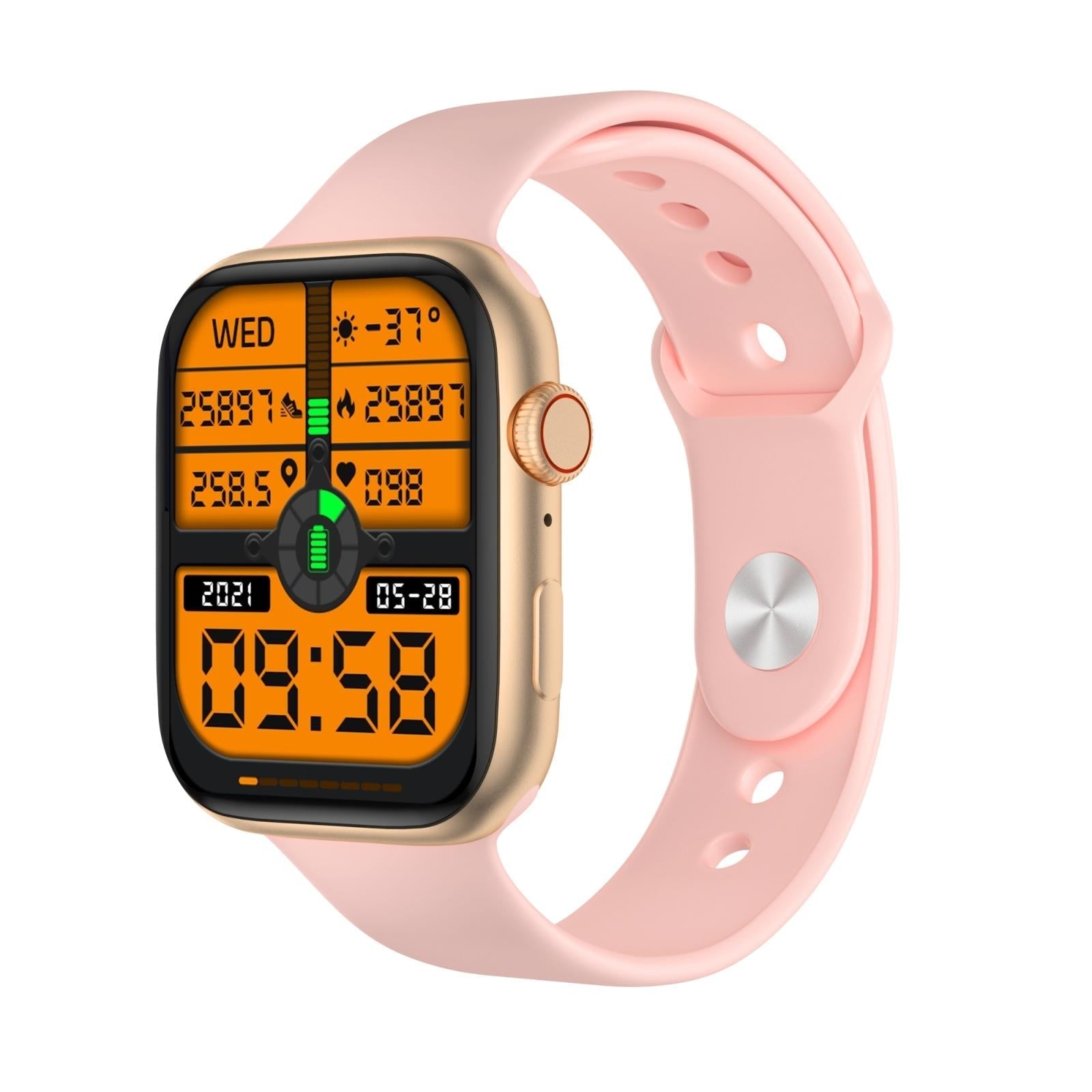 Smartwatch with a pink band on a white background