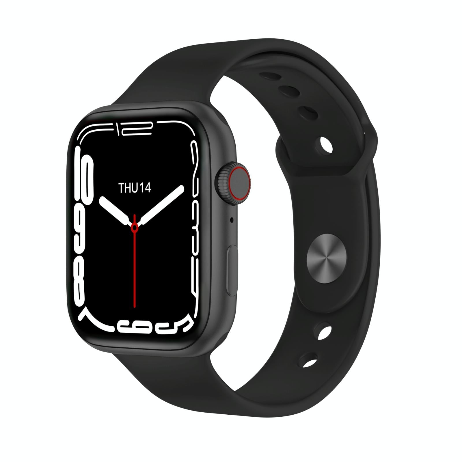 Smartwatch with black band on a white background
