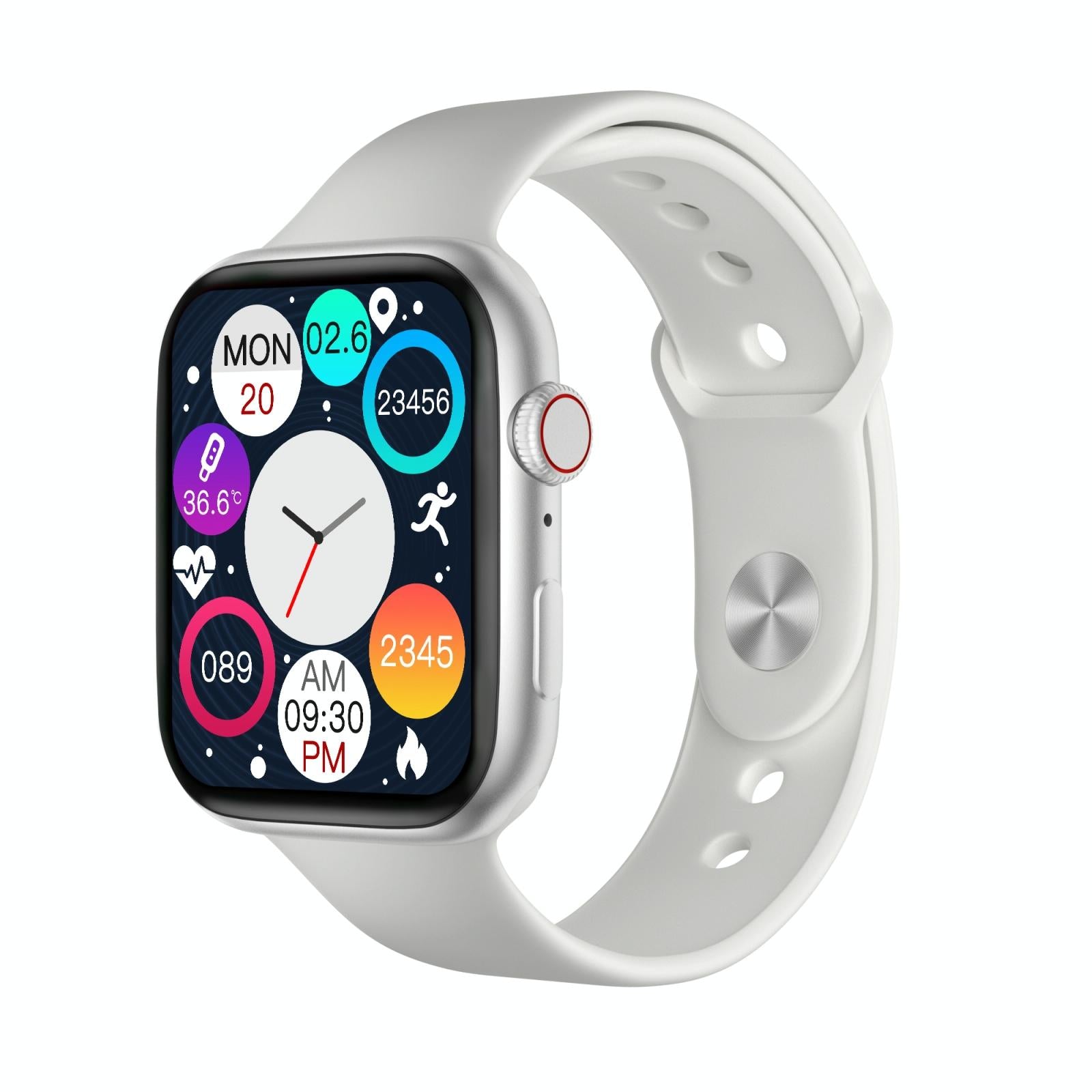 Smartwatch with a white band on a white background