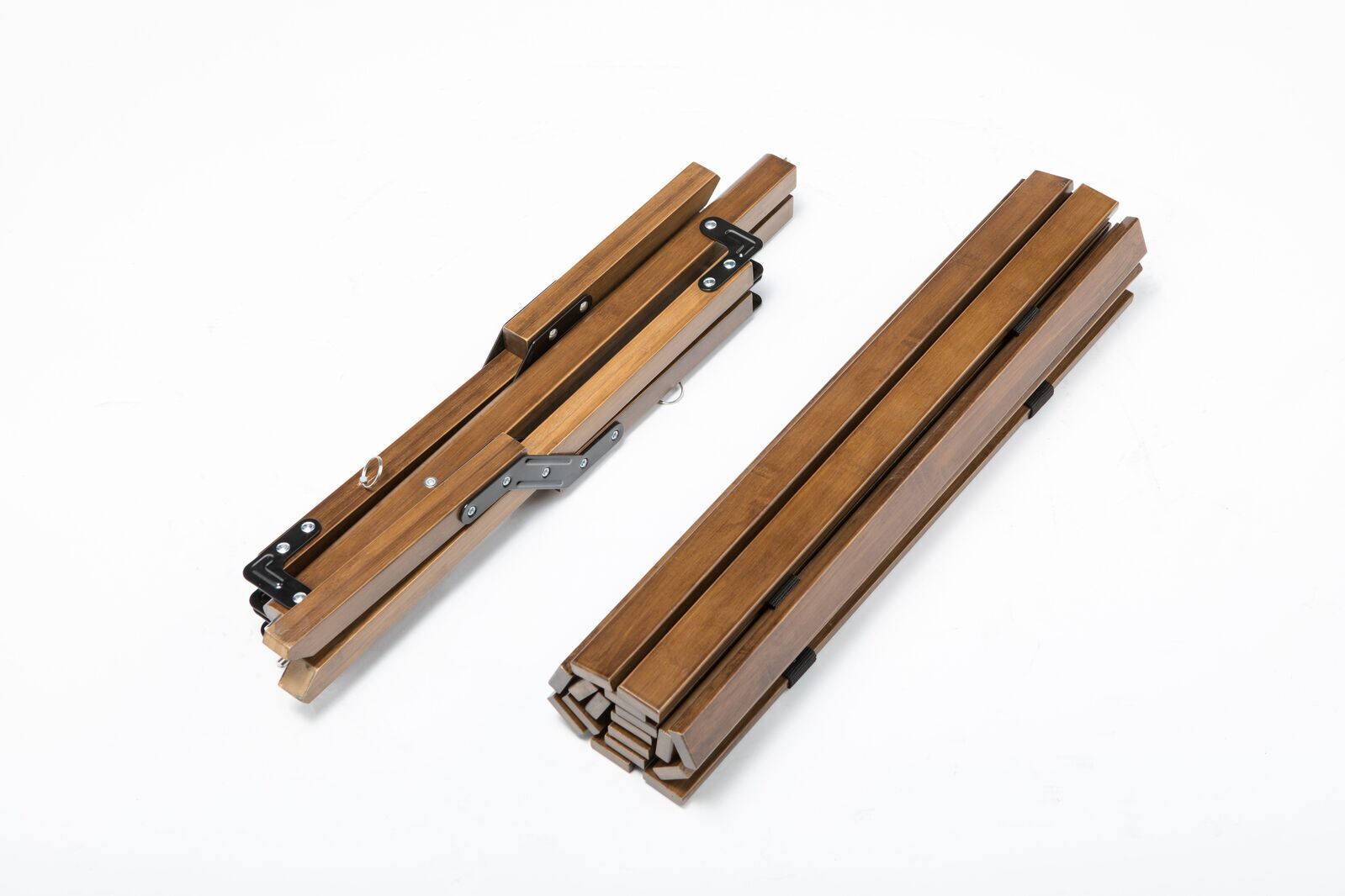 Two wooden sliding door tracks on a white background