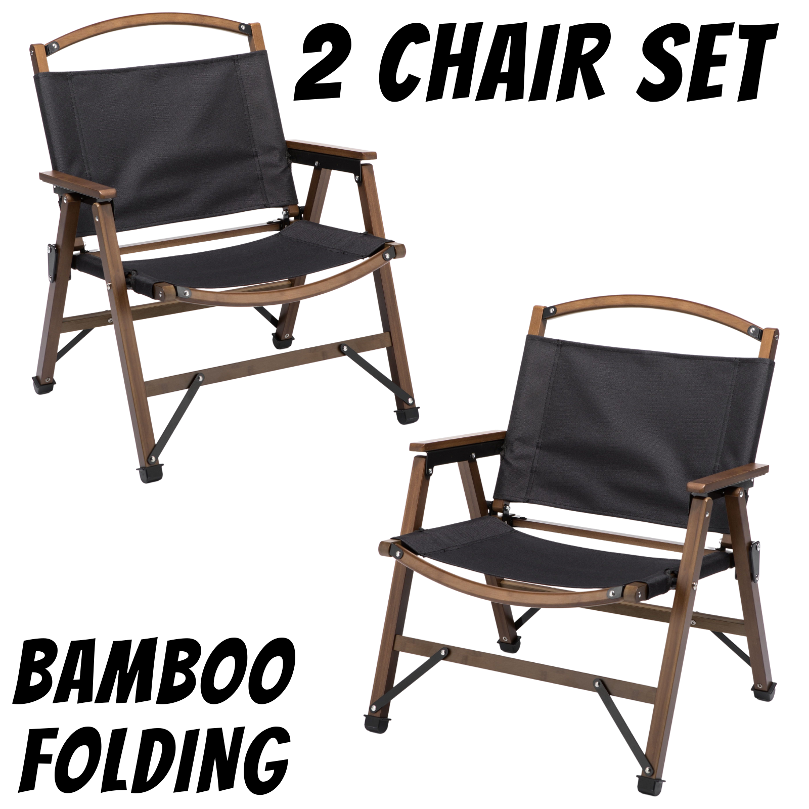 2x Bamboo Canvas Foldable Outdoor Camping Chair