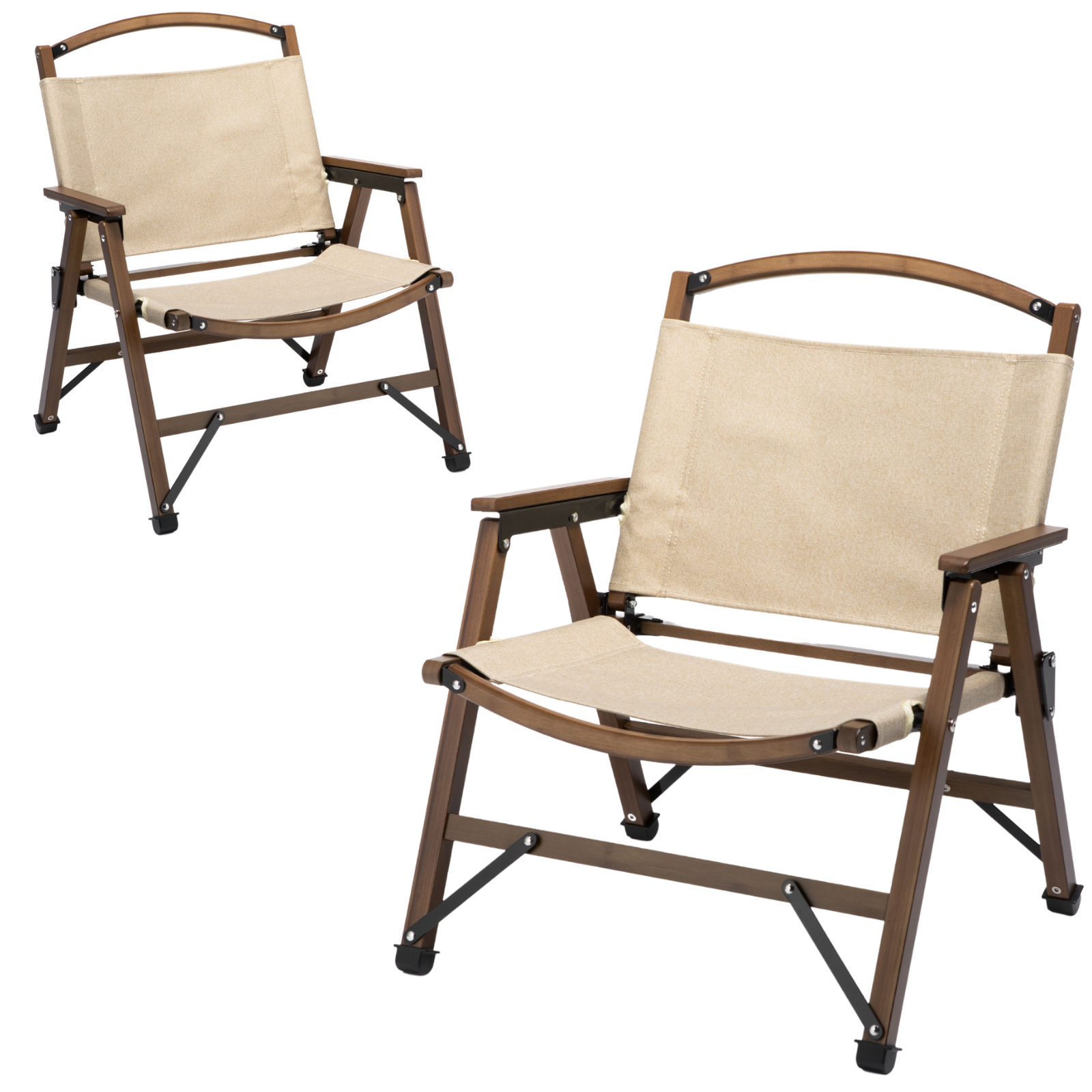2x Bamboo Canvas Foldable Outdoor Camping Chair