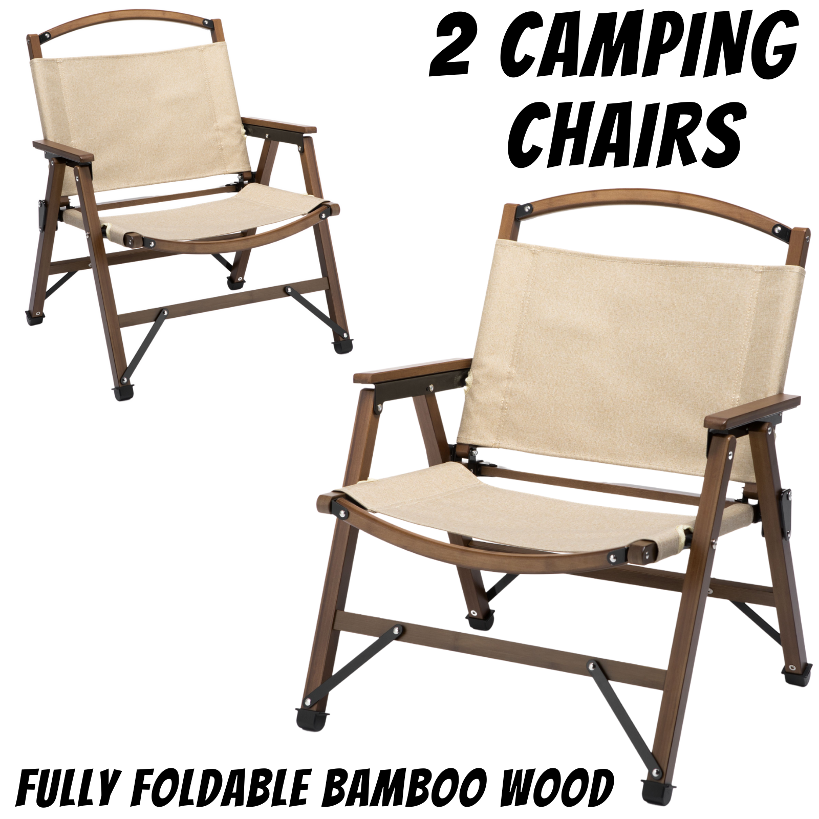 2x Bamboo Canvas Foldable Outdoor Camping Chair