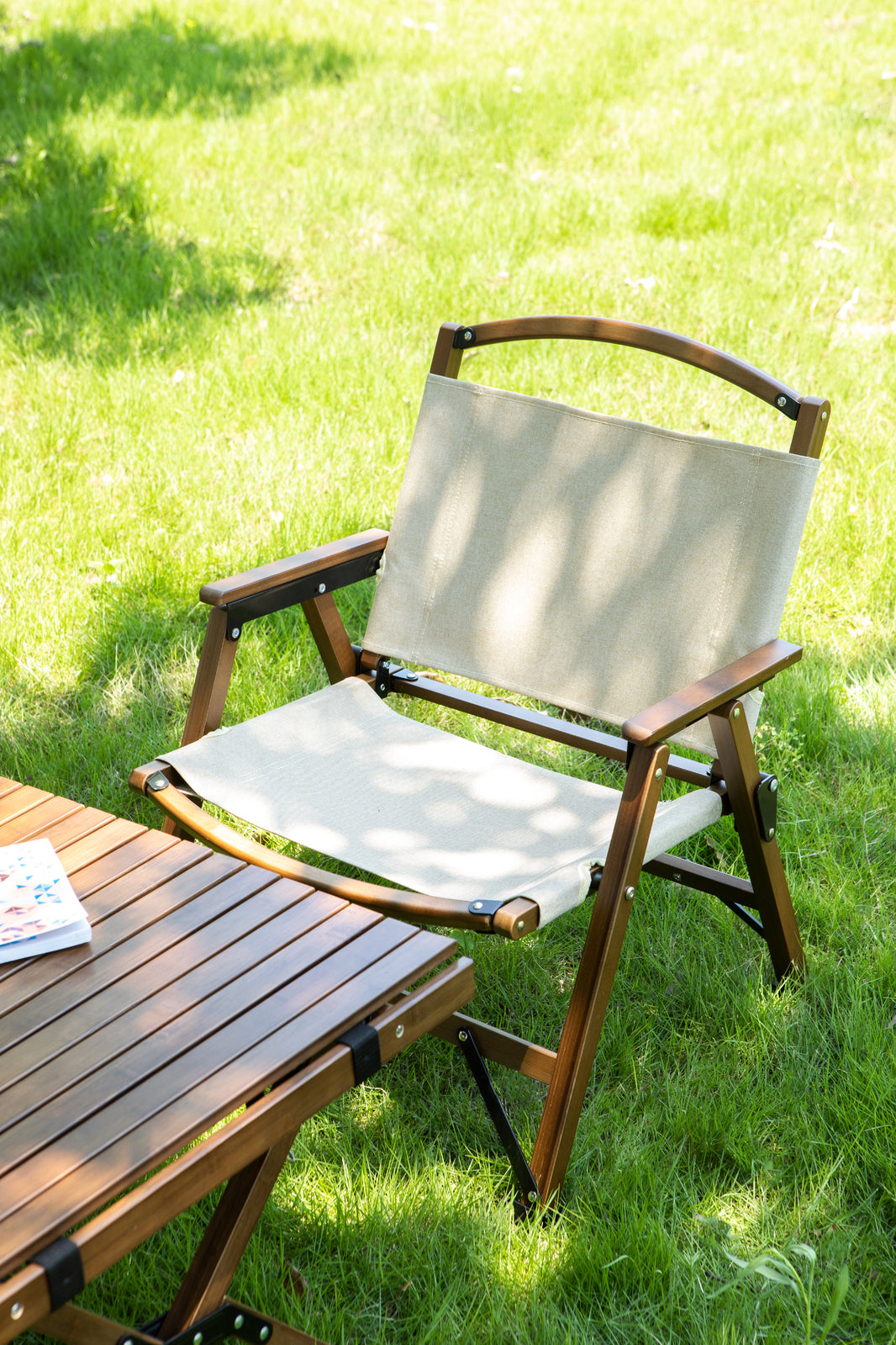 2x Bamboo Canvas Foldable Outdoor Camping Chair