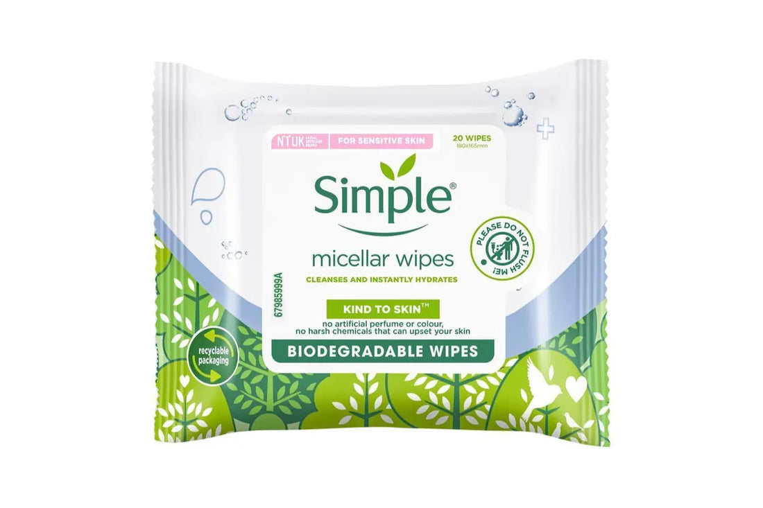 Package of Simple micellar wipes on a white background