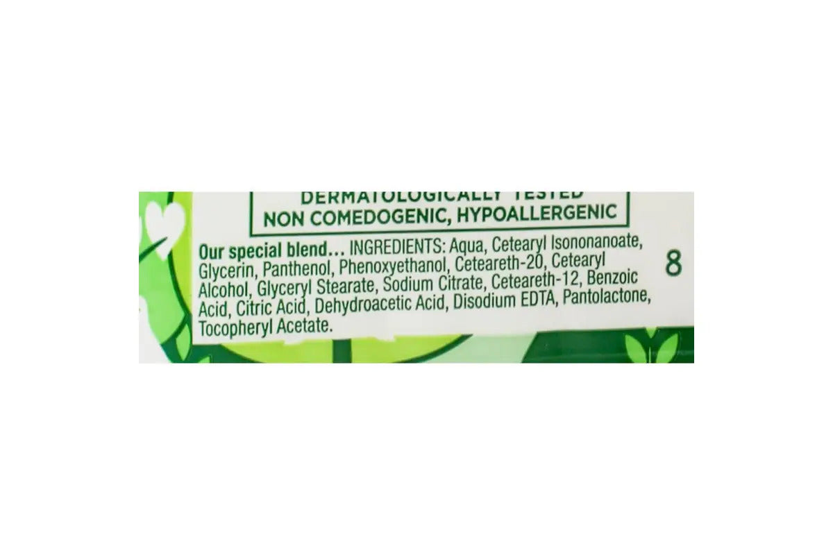 Product label with ingredients and certification text on a white background