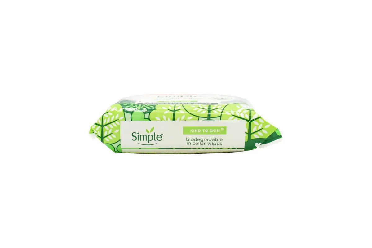 Package of Simple biodegradable moist wipes on a white background