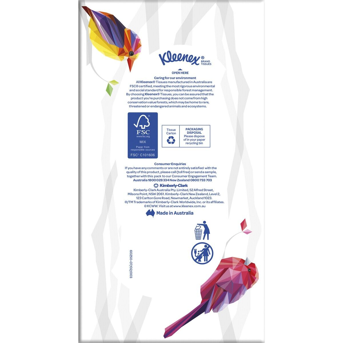 Kleenex tissue pack with environmental information on a white background