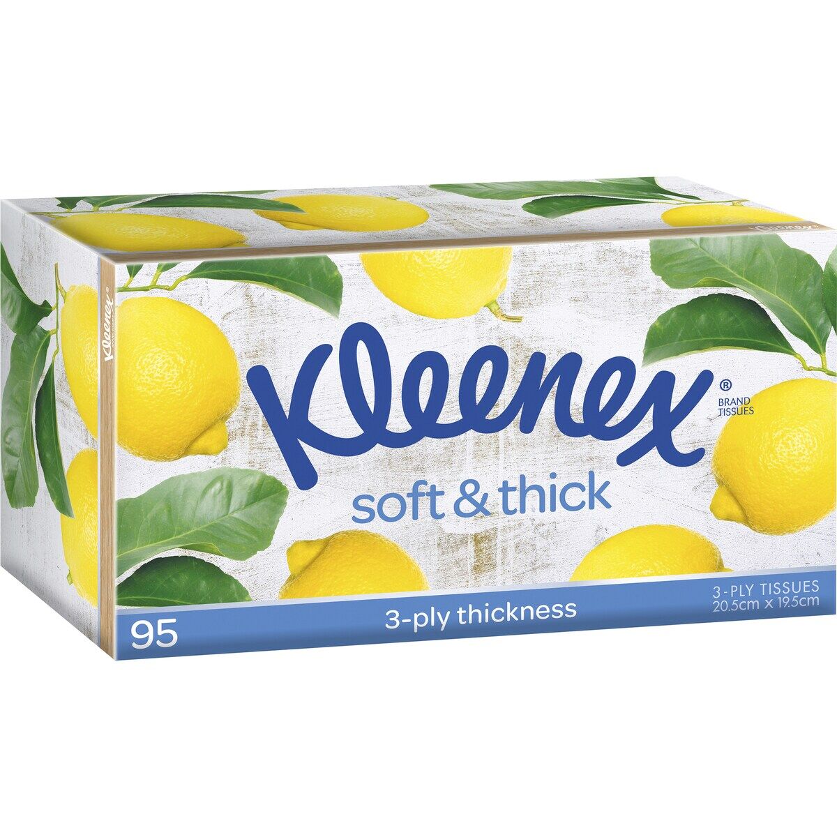 Kleenex tissue box with lemon design on a white background