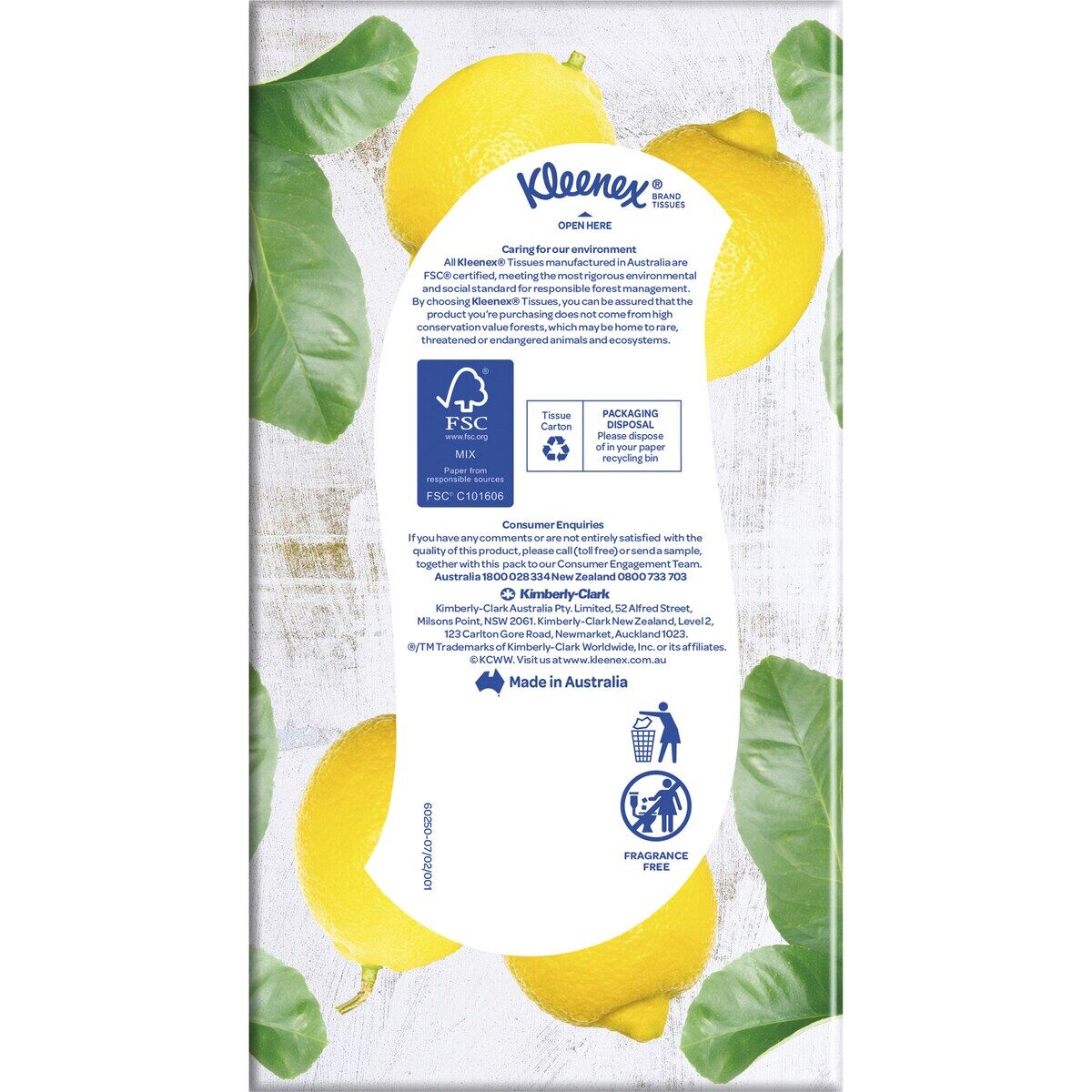 Kleenex tissue box with lemon design on a white background