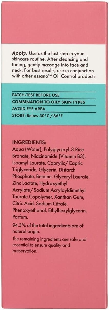 Product label with text and ingredients on a pink background