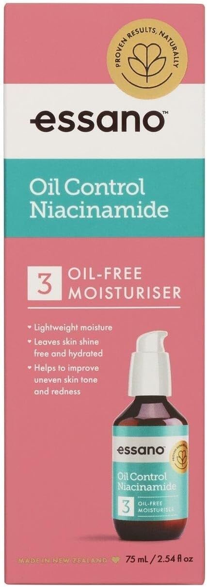 Essano Oil Control Niacinamide moisturizer bottle with packaging on a white background