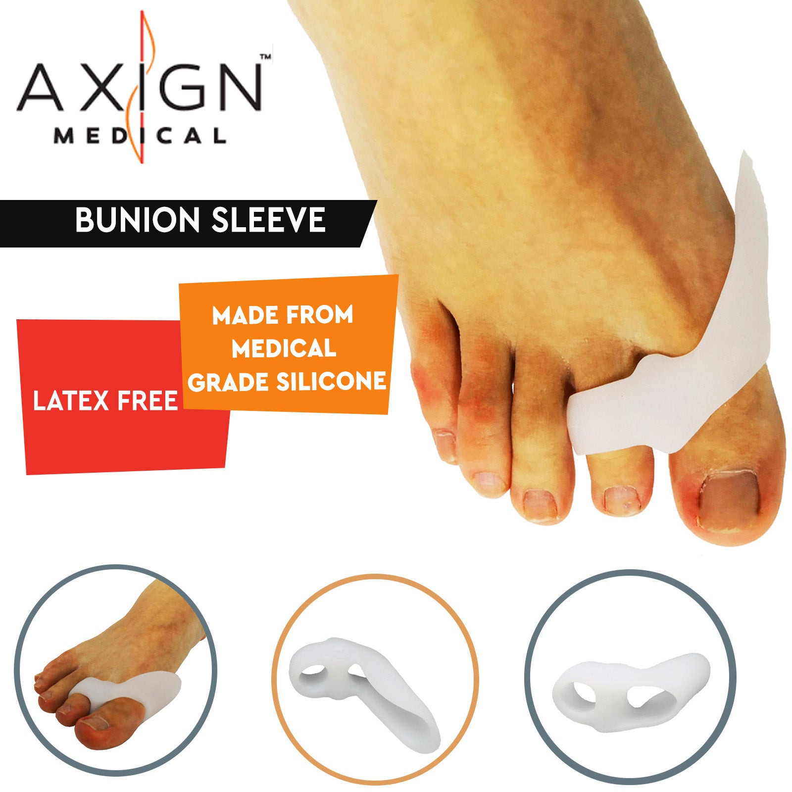 Bunion sleeve with AXIGN Medical branding on a white background