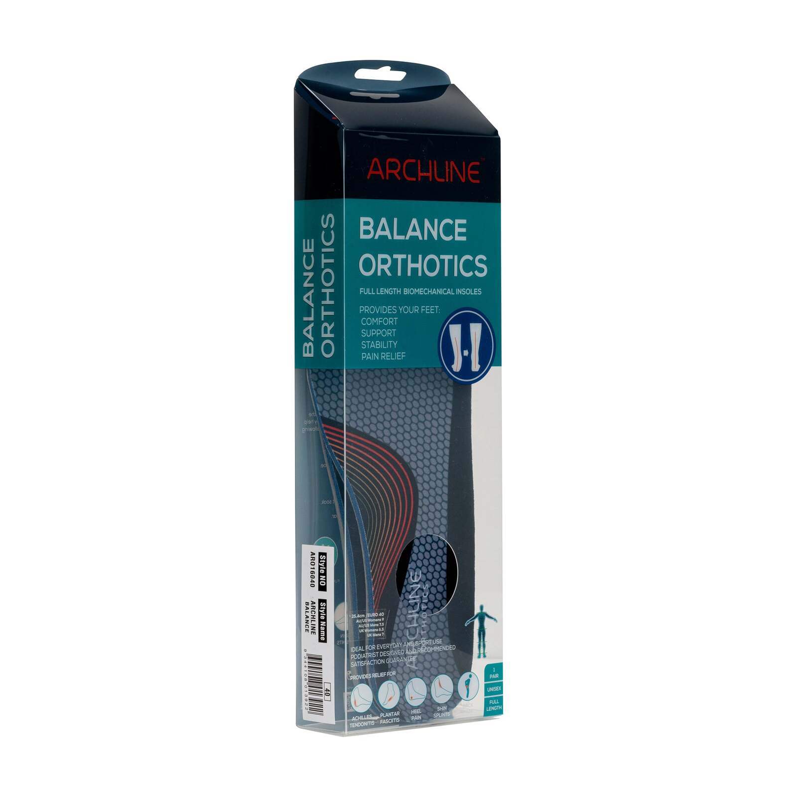 Packaging of Archline Balance Orthotics on a white background