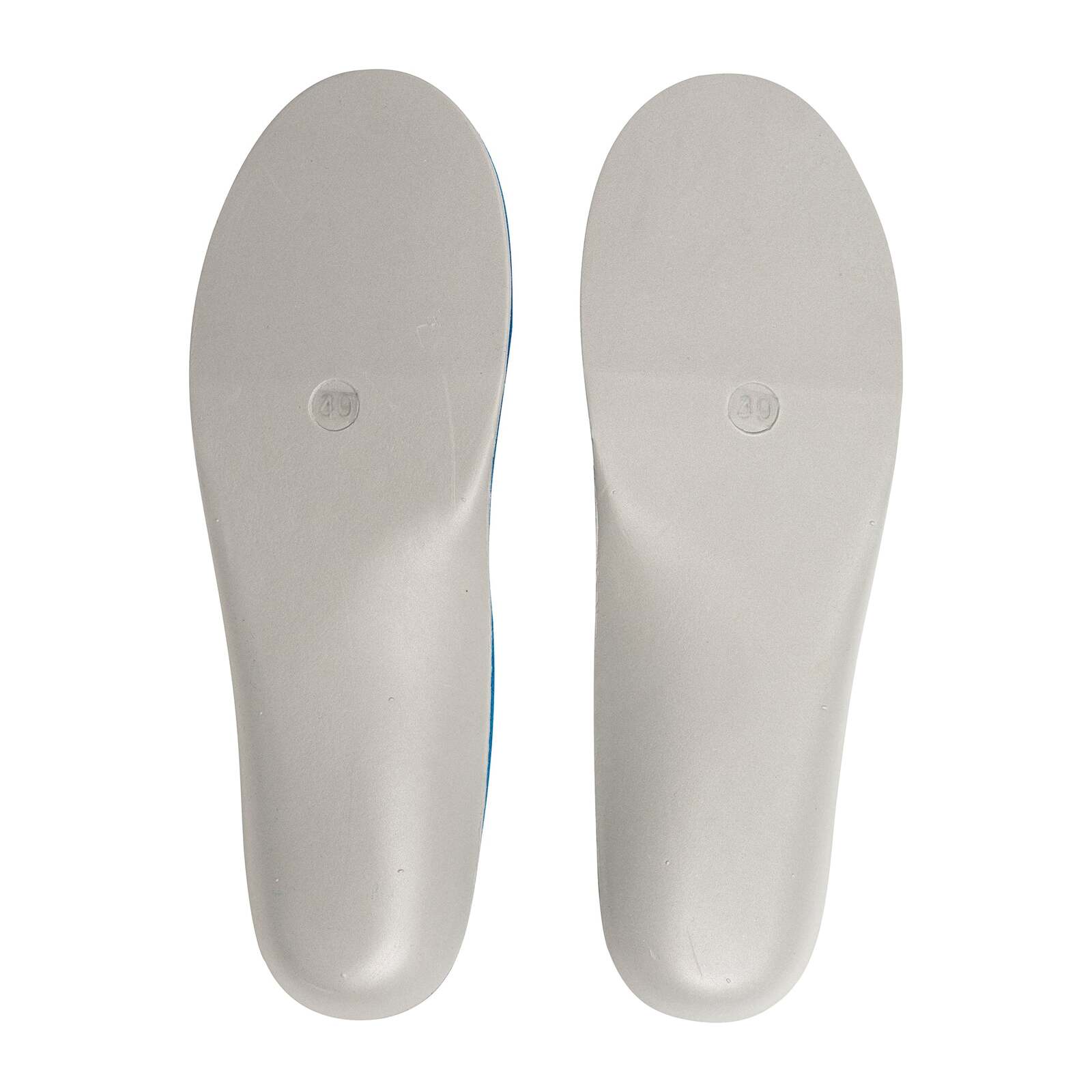 Pair of white shoe insoles on a white background