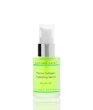 Marine Collagen Hydrating Serum bottle with green label on a white background