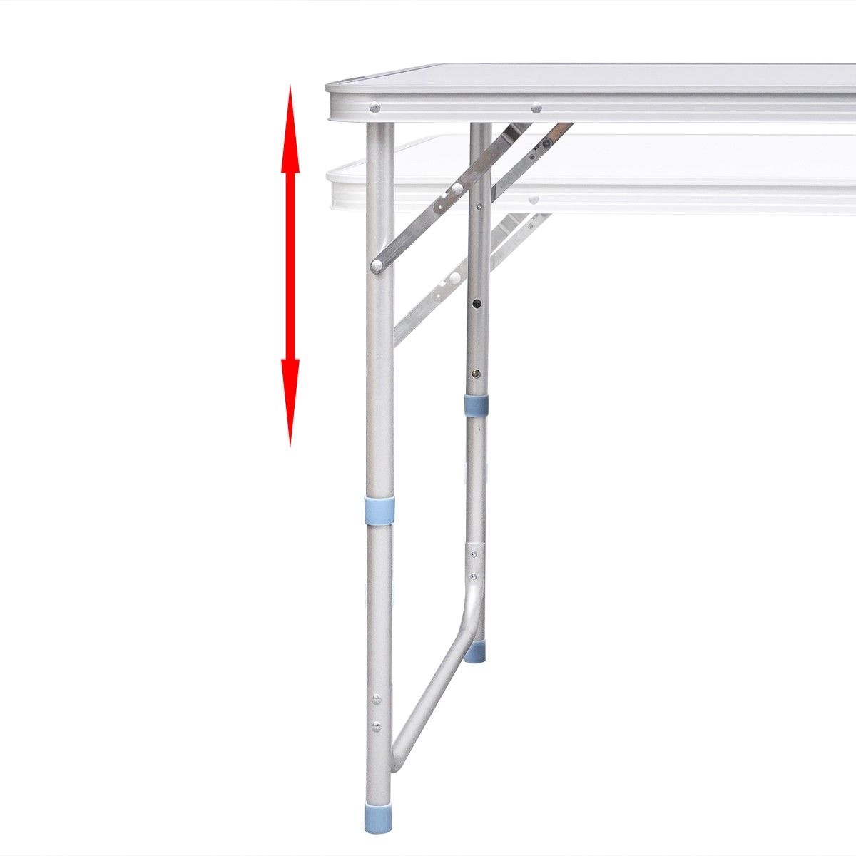 Folding table with a red arrow indicating the direction of movement on a white background