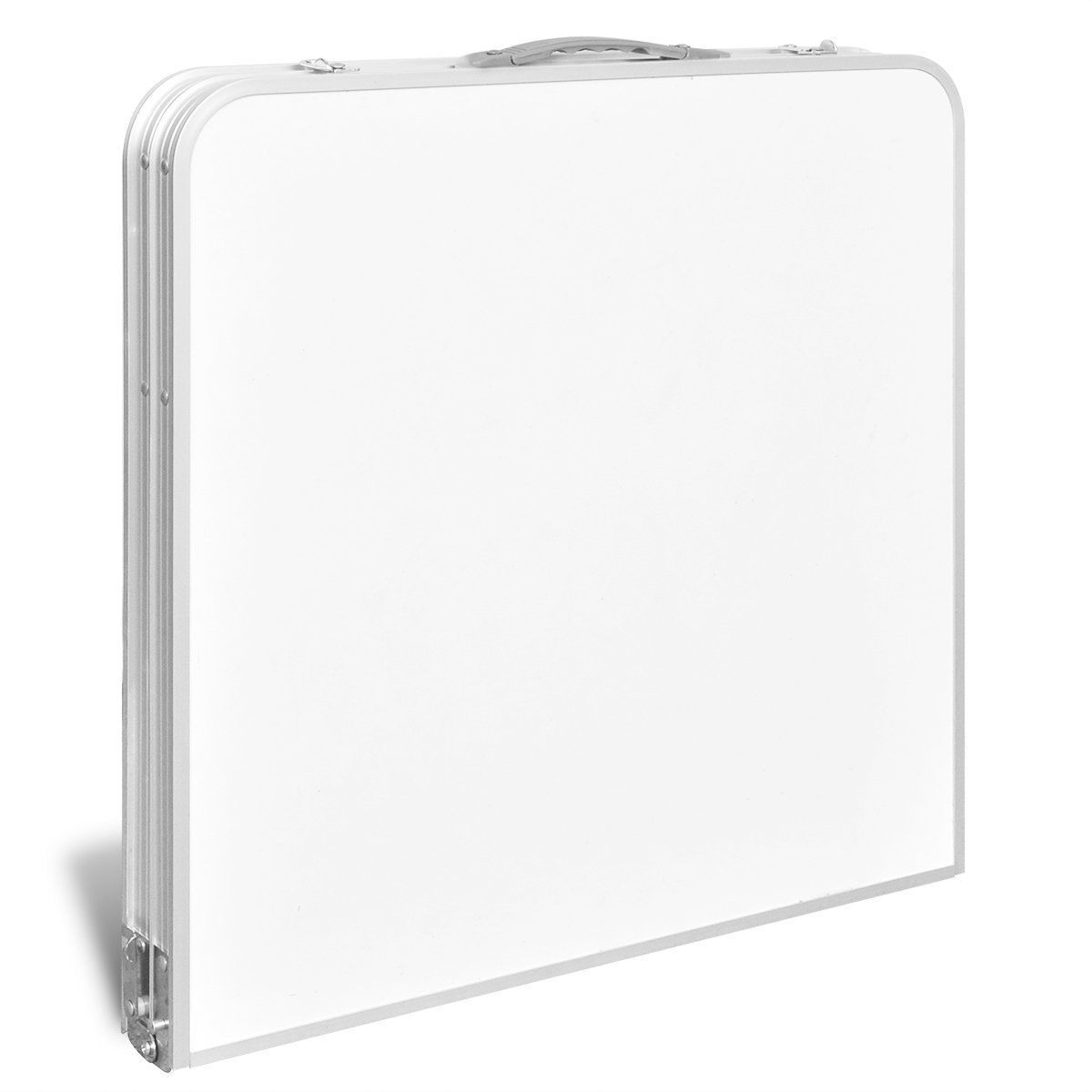White dry erase board with silver frame on a white background