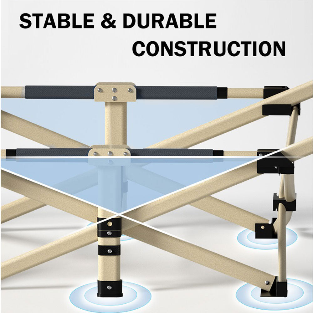 Stable and durable construction of a metal frame with text on a white background
