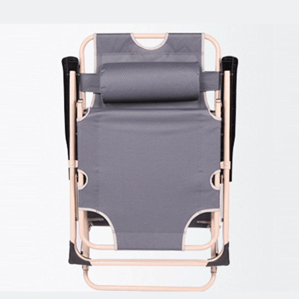 Gray folding chair with beige frame on a white background