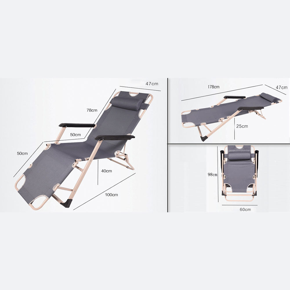 Foldable camping chair with dimensions on a white background