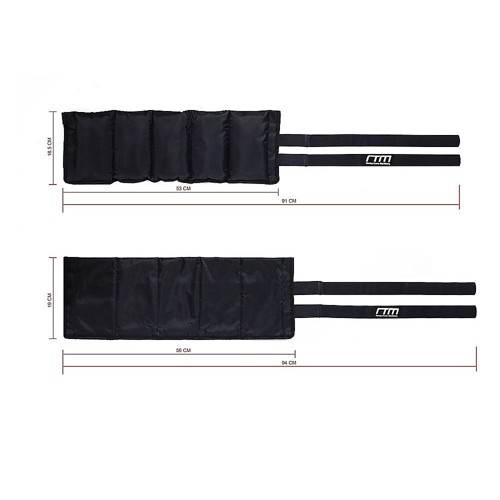 Black sandbag with measurement details on a white background