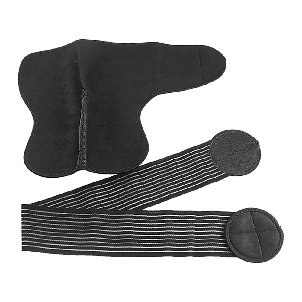 Black neck and shoulder support brace on a white background