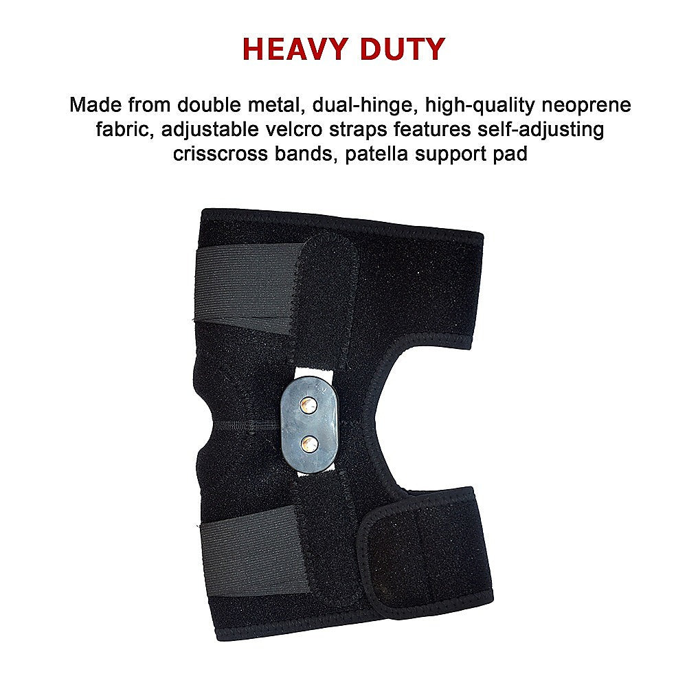 Heavy-duty knee brace with text on a white background