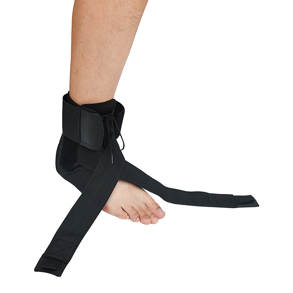 Black ankle support brace on a white background