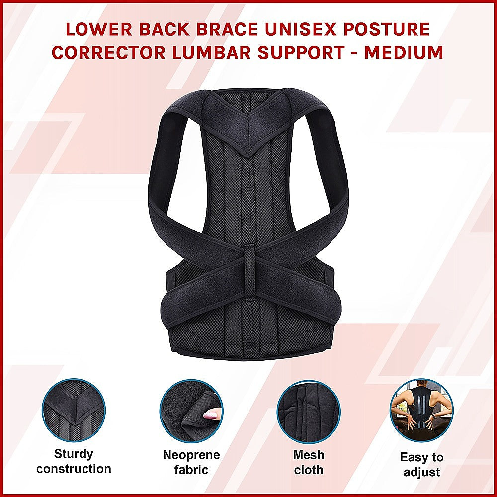 Black posture corrector with features highlighted on a light pink background