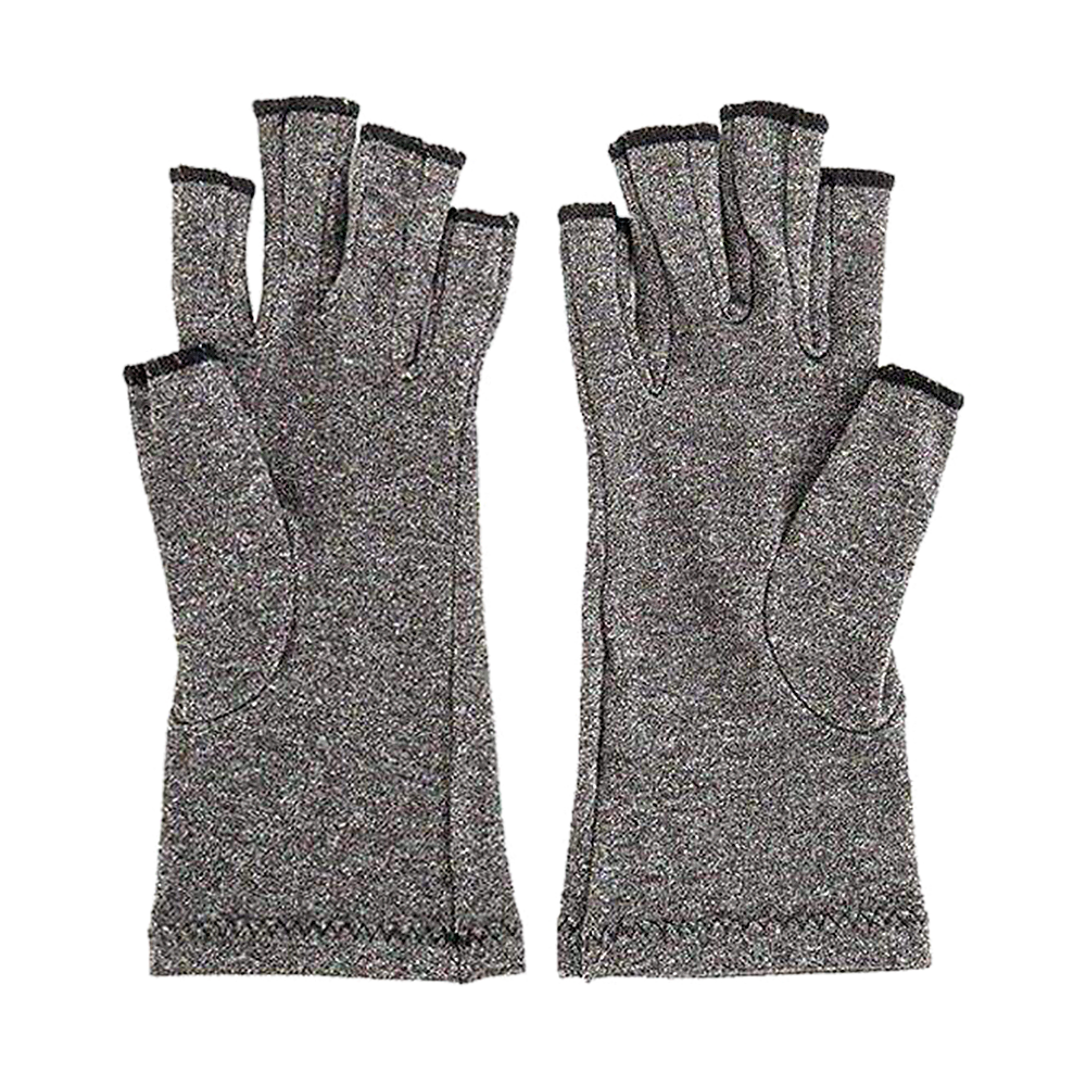 Pair of gray compression gloves on a white background