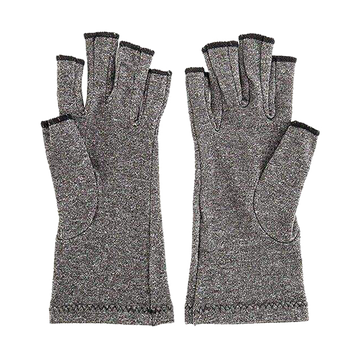 Pair of gray compression gloves on a white background