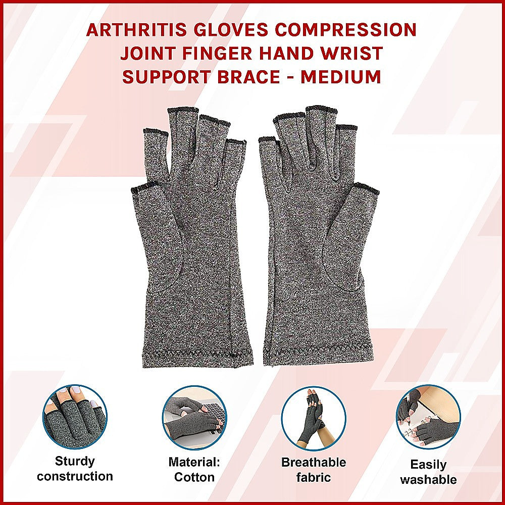 Pair of arthritis gloves with text on a pink background
