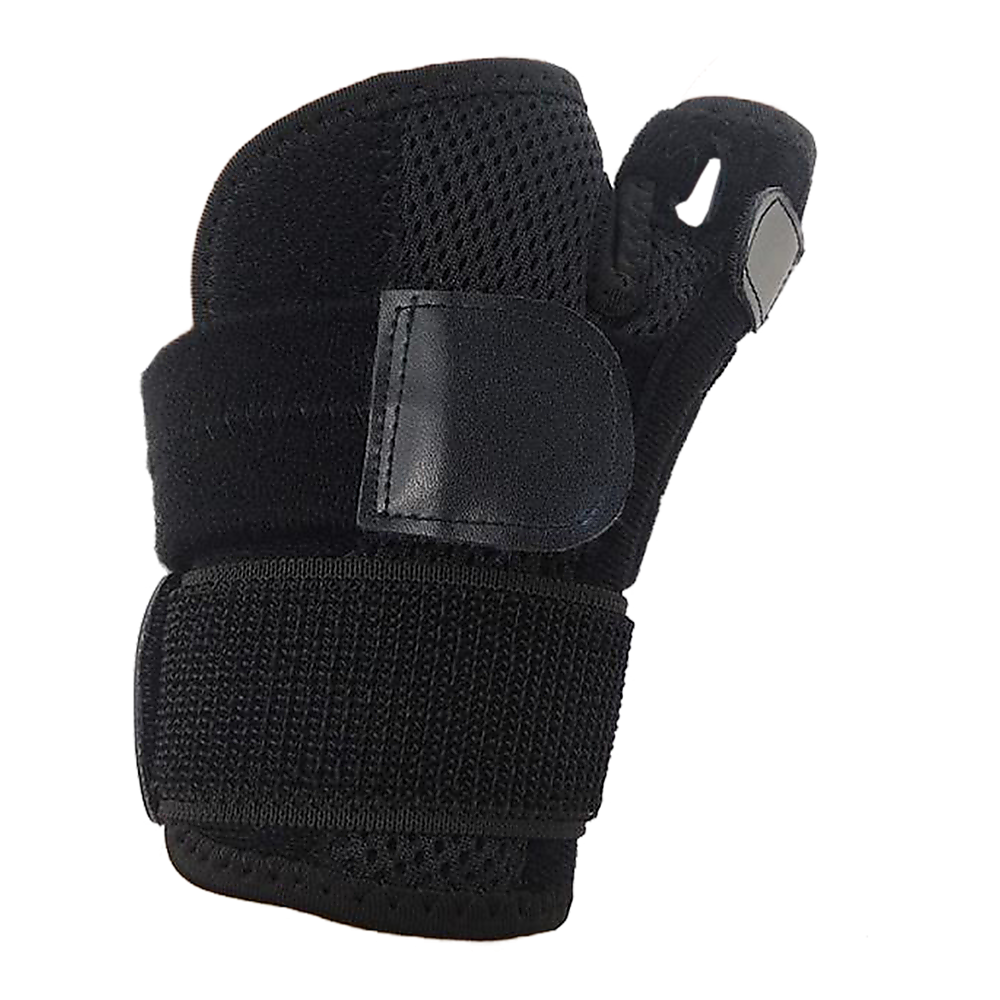Black wrist support brace on a white background