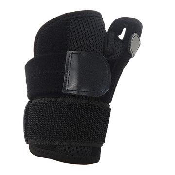 Black wrist support brace on a white background