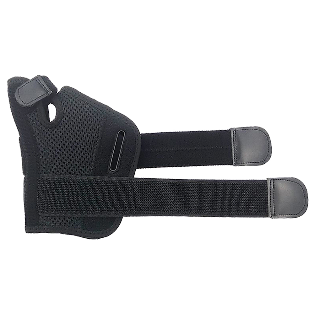 Black wrist support brace on a white background